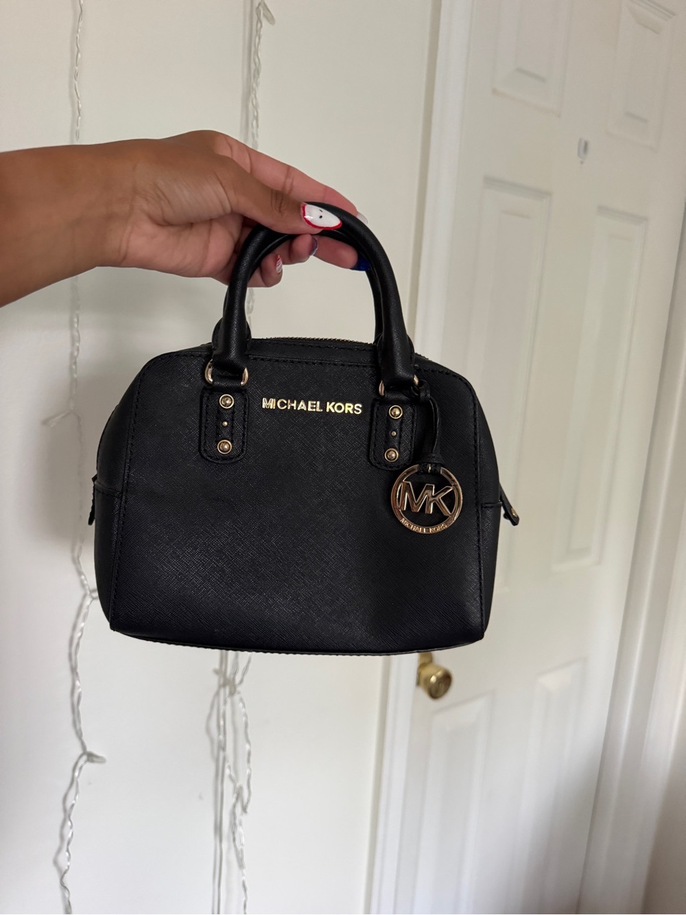 Michael Kors Black Dome Crossbody Satchel with Gold Hardware
